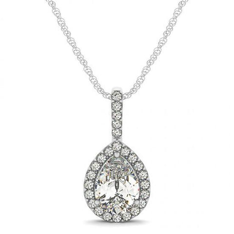 Pear & Round Diamond Pendant Necklace Without Chain 1.75 Carats Gold 14K