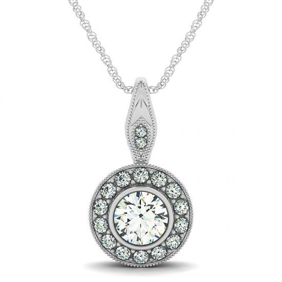 Solid Gold 14K Round Diamonds 1.50 Carats Pendant Necklace Without Chain