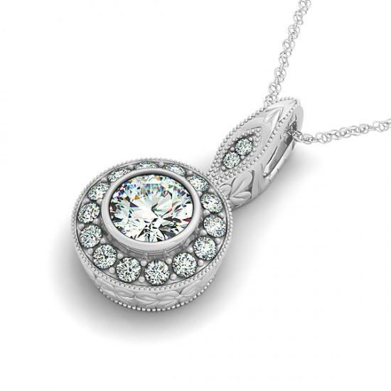 Solid Gold 14K Round Diamonds 1.50 Carats Pendant Necklace Without Chain