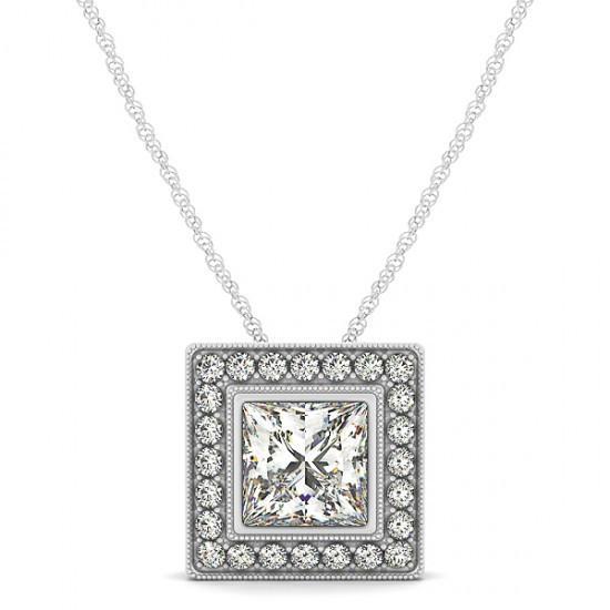 1.50 Carats Princess Diamonds White Gold 14K Pendant Necklace Without Chain