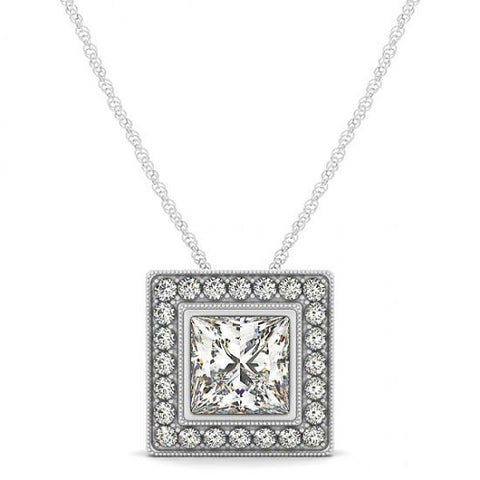 1.50 Carats Princess Diamonds White Gold 14K Pendant Necklace Without Chain