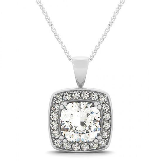 14K White Gold Cushion Diamond Pendant Necklace Without Chain 2 Carats