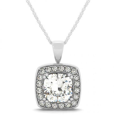 14K White Gold Cushion Diamond Pendant Necklace Without Chain 2 Carats