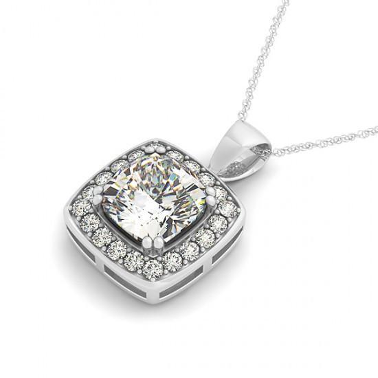 14K White Gold Cushion Diamond Pendant Necklace Without Chain 2 Carats