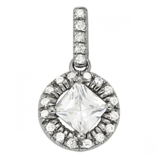 Solid Gold 14K Princess & Round Diamond 1.90 Carats Pendant Necklace