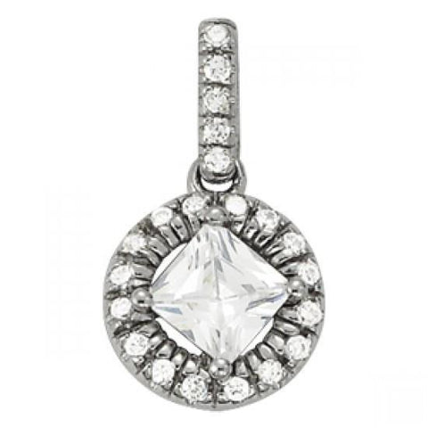 Solid Gold 14K Princess & Round Diamond 1.90 Carats Pendant Necklace