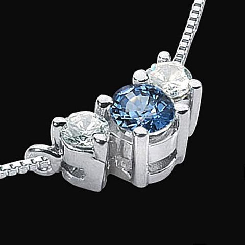 1.45 Ct. White Blue Diamonds 3 Stone Pendant 14K Gold