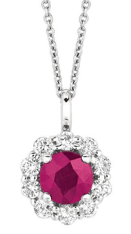 1.69 Carat Round Ruby & Diamond White Gold Necklace Pendant With Chain New