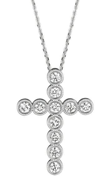 1.57 Carat Round Brilliant Diamond Cross Pendant Necklace White Gold 14K