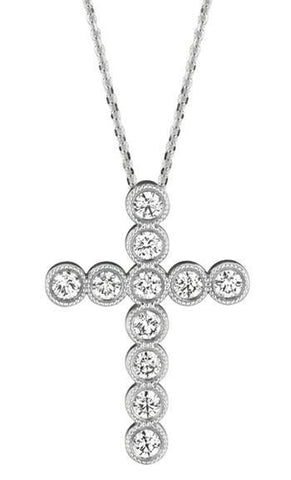 1.57 Carat Round Brilliant Diamond Cross Pendant Necklace White Gold 14K
