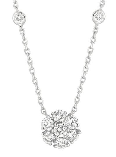 1 Carat Diamonds Flower & Bezel Necklace Pendant White Gold 14K