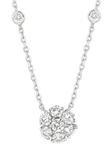 1 Carat Diamonds Flower & Bezel Necklace Pendant White Gold 14K