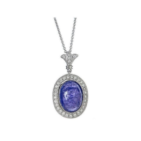 8.07 Carat Tanzanite Pendant With White Diamonds And 14K White Gold