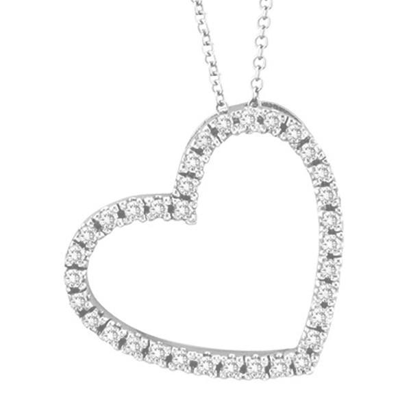 Diamond Heart Pendant Necklace White Gold 0.4 Carats 14K White