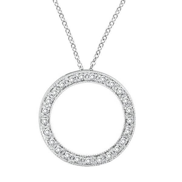 Diamond Circle Pendant Necklace 0.25 Carats 14K White