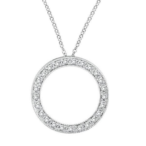Diamond Circle Pendant Necklace 0.25 Carats 14K White