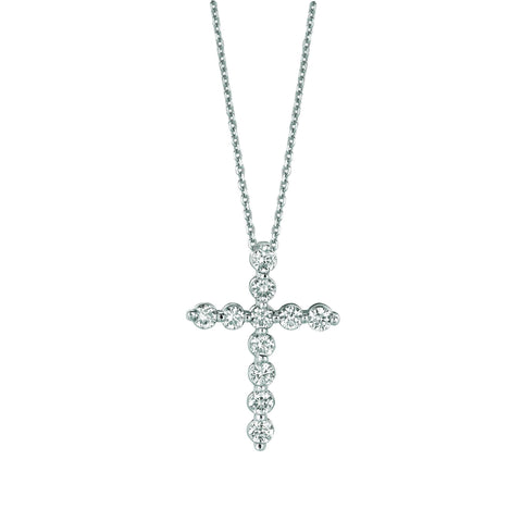 Diamond Cross Necklace Pendant 1.01 Carats 14K White