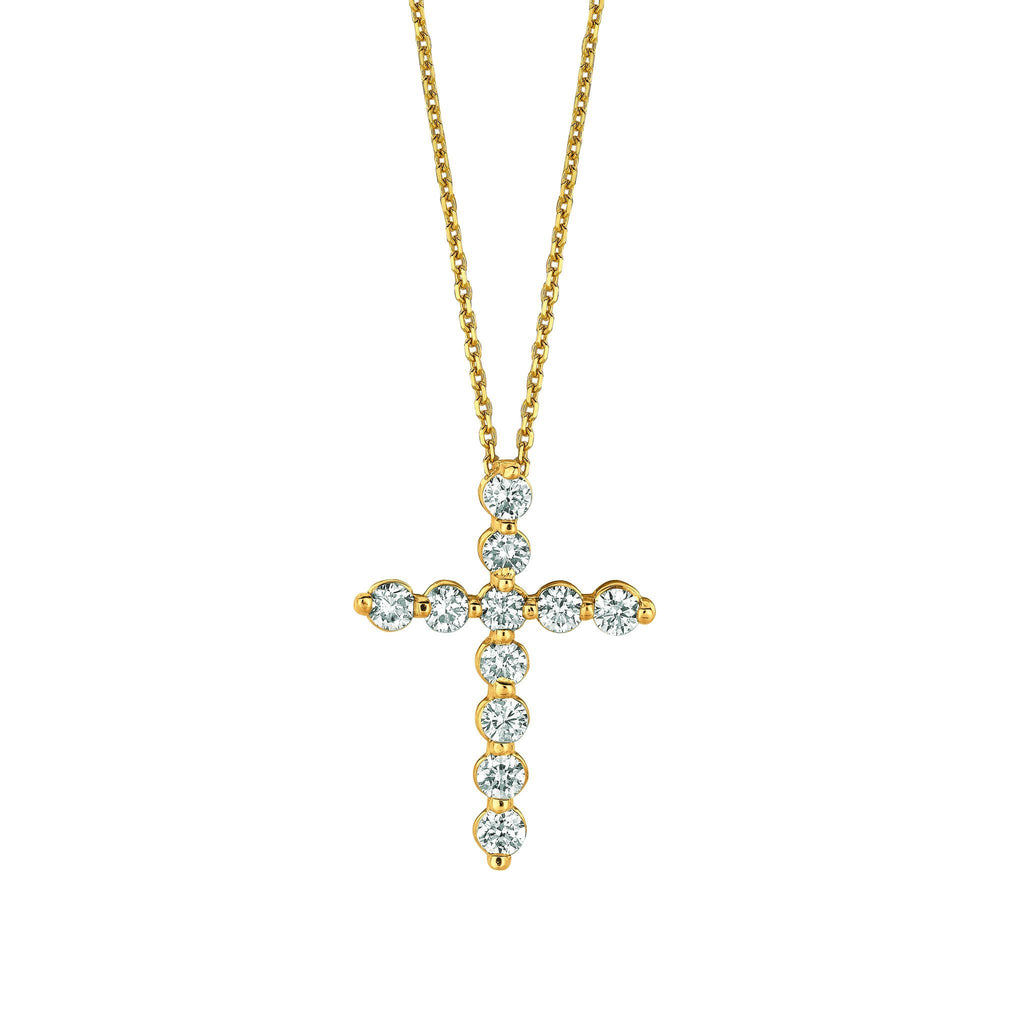 Diamond Cross Necklace Pendant 1.01 Carats 14K Yellow
