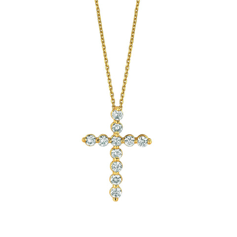 Diamond Cross Necklace Pendant 1.01 Carats 14K Yellow