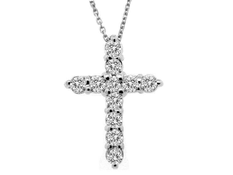 Diamond Cross Necklace Pendant 1.09 Carats 14K White