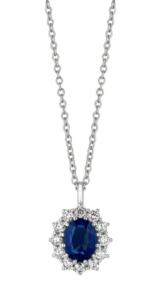 Sapphire & Diamond Necklace Pendant 0.76 Carats 14K White