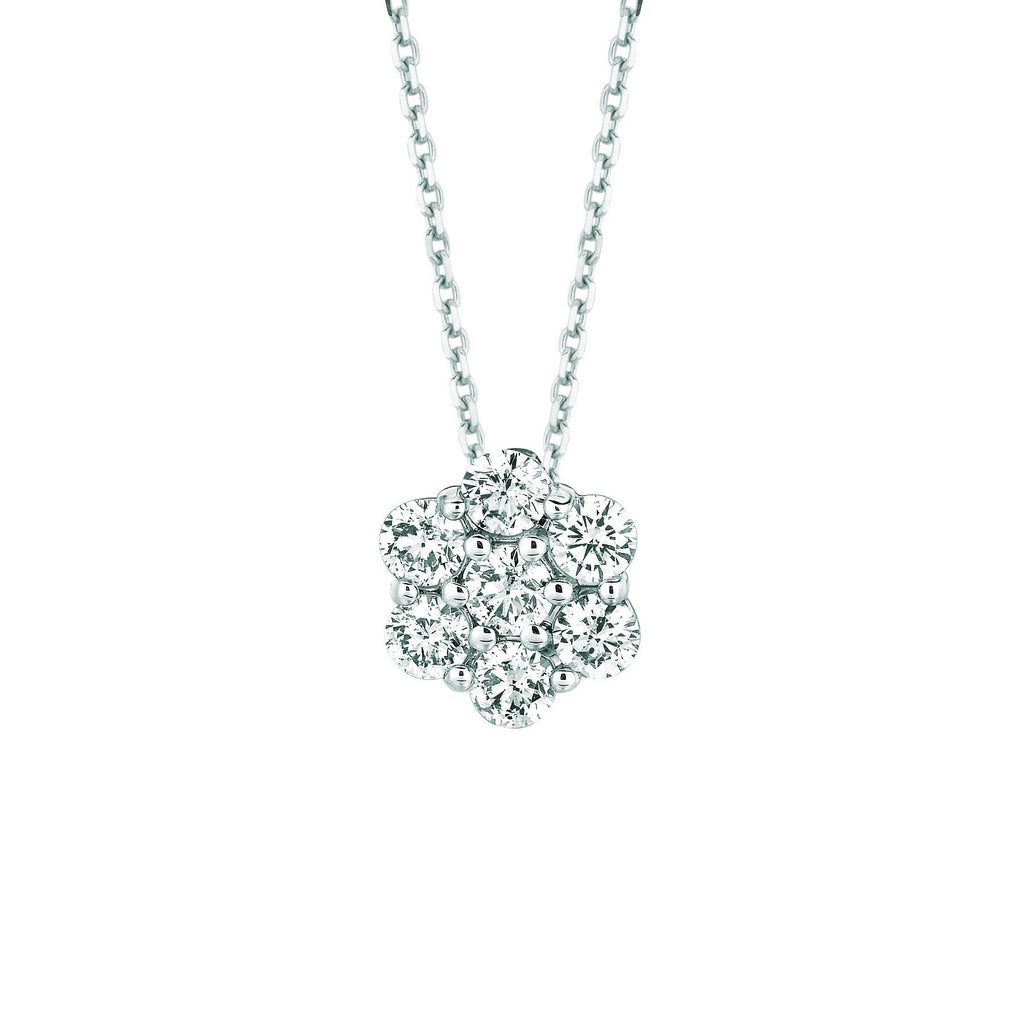 Diamond Flower Necklace Pendant 1.75 Carats 14K White