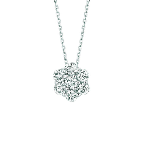 Diamond Flower Necklace Pendant 1.75 Carats 14K White
