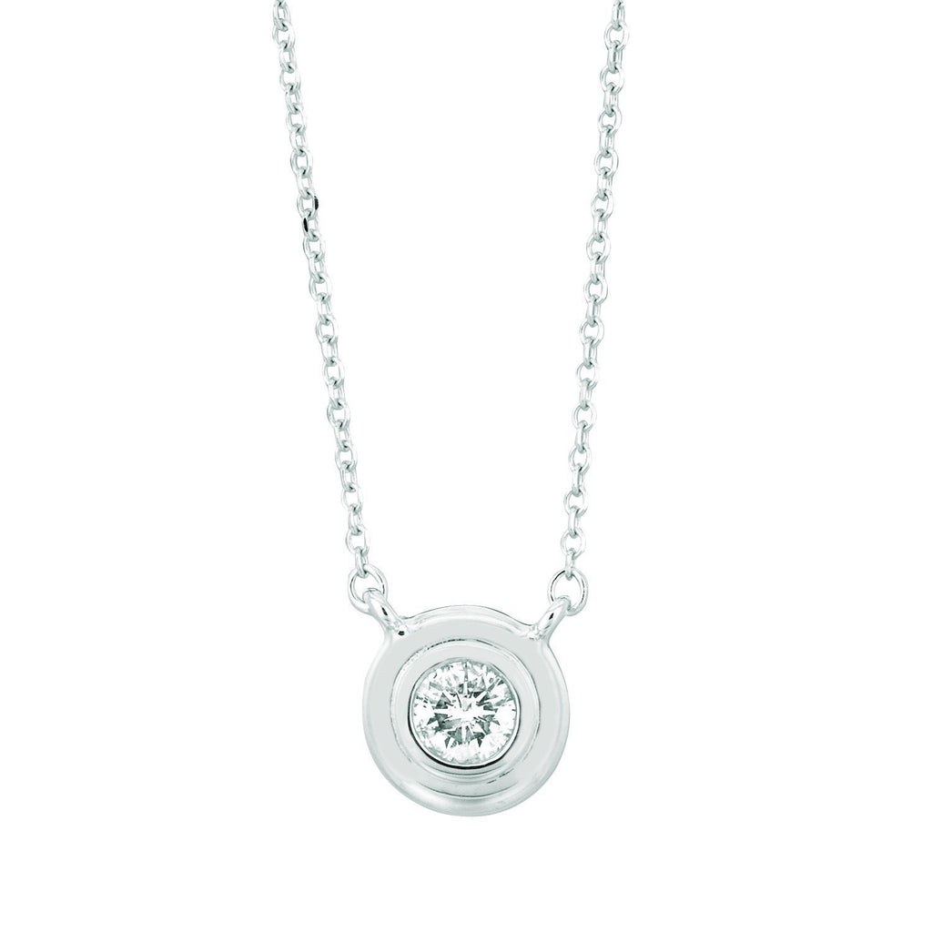 Diamond Bezel Necklace Pendant 0.2 Carats 14K White