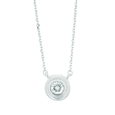 Diamond Bezel Necklace Pendant 0.2 Carats 14K White