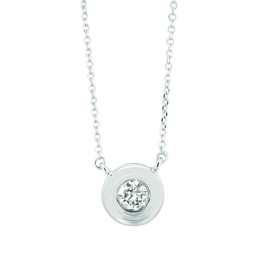 Diamond Bezel Necklace Pendant 0.3 Carats 14K White