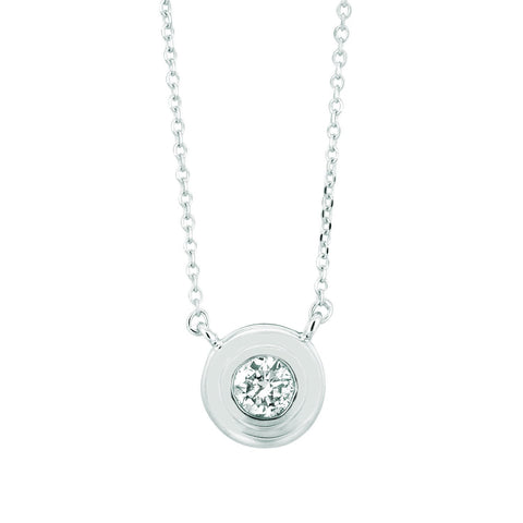 Diamond Bezel Necklace Pendant 0.3 Carats 14K White