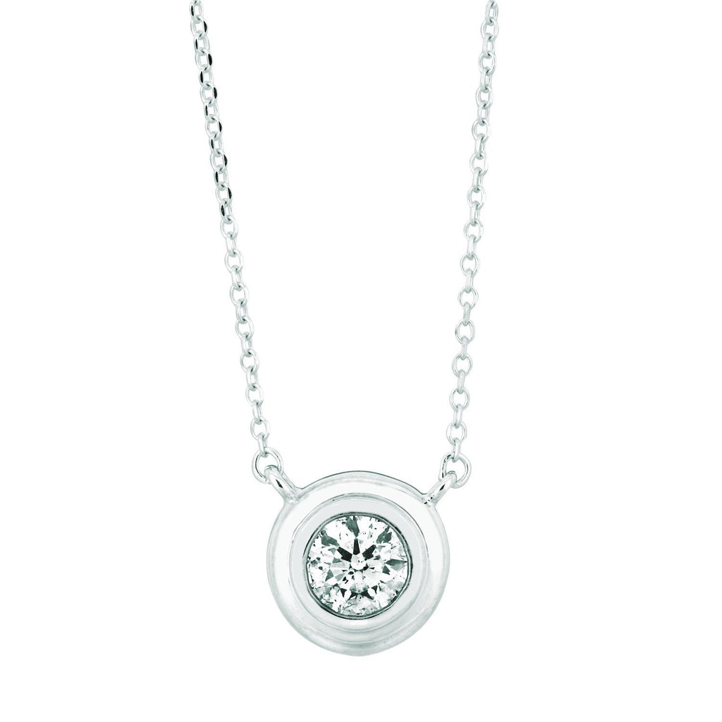 Diamond Bezel Necklace Pendant 0.5 Carats 14K White