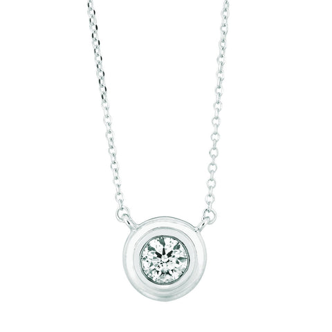 Diamond Bezel Necklace Pendant 0.5 Carats 14K White