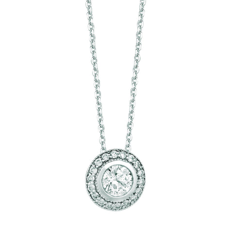 Diamond Necklace Pendant 0.66 Carats 14K White