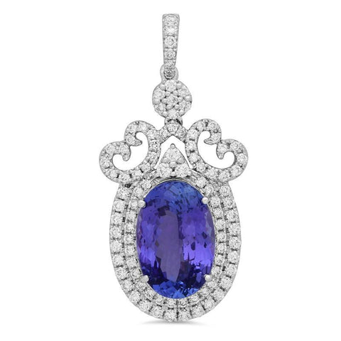 White Gold 14K 8.48 Ct. Oval Tanzanite & Diamonds Pendant Necklace