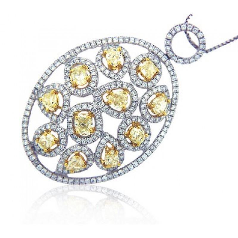 14K White Gold Yellow & White 2.89 Ct. Diamonds Pendant Necklace