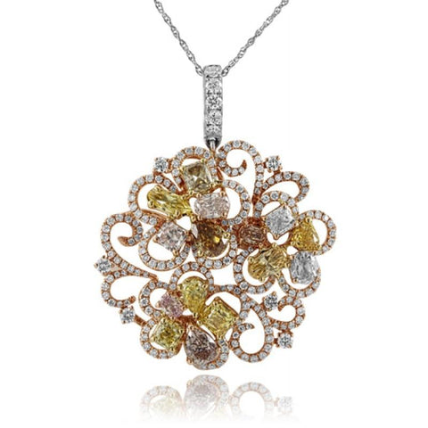 4.04 Carats Multi Color Diamonds Pendant Necklace 18K White Gold