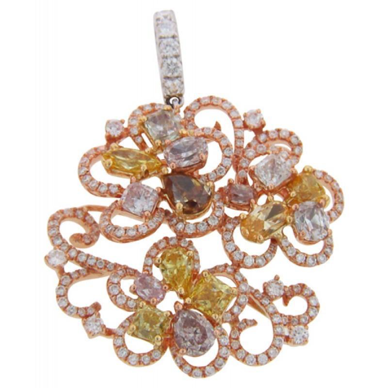 4.04 Carats Multi Color Diamonds Pendant Necklace 18K White Gold