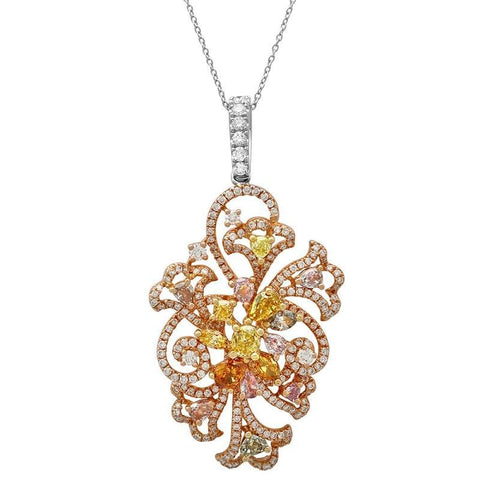 18K White Gold Pendant Necklace 3.30 Carats Multi Diamonds