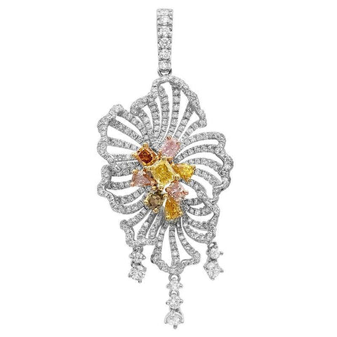 Pendant Necklace 3.13 Carats Multi Color Diamonds Gold White
