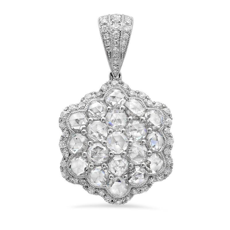 Rose Cut 2.7 Carats Diamonds Pendant Necklace White Gold 18K