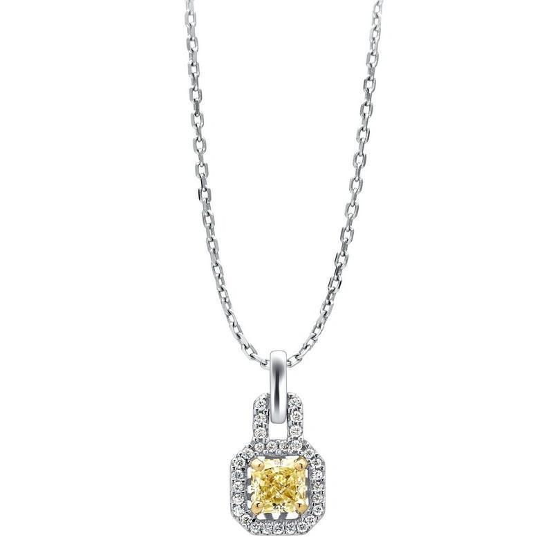 Fancy Yellow Diamond Necklace Pendant Two Tone Gold 14K