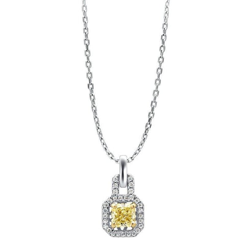 Fancy Yellow Diamond Necklace Pendant Two Tone Gold 14K