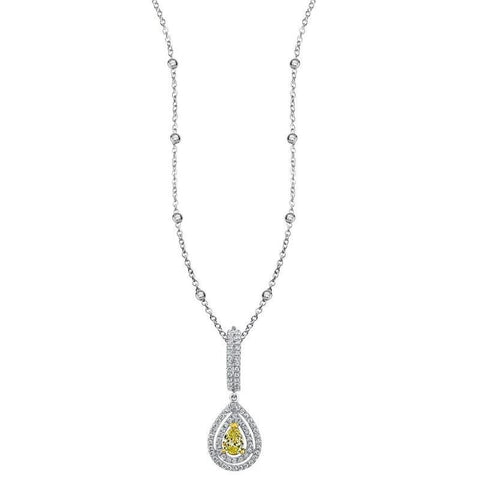 1.50 Carats Pear Yellow Diamond Women Necklace Pendant Two Tone Gold 14K