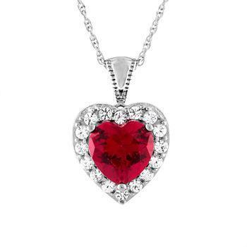 14K White Gold Heart Cut Red Ruby And Diamond Necklace Pendant 2.70 Carats