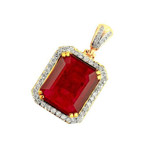 14K Yellow Gold 8.70 Carats Red Ruby And Diamonds Pendant Necklace