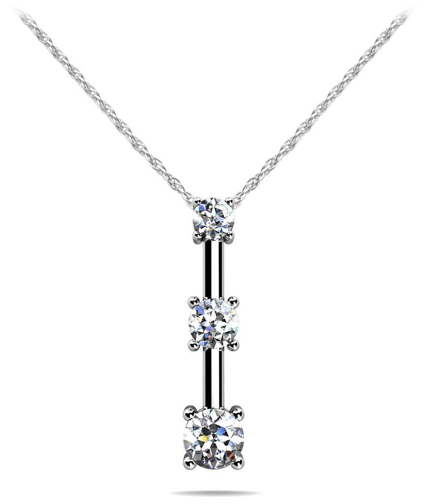 2.25 Ct Four Prong Set Round 3 Stone Diamond Drop Pendant Gold 14K