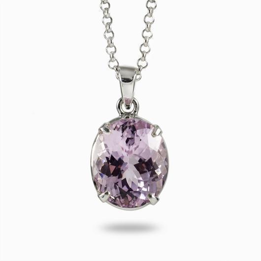 21 Carats Oval Pink Kunzite Necklace Pendant White Gold Jewelry New