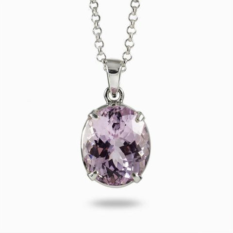 21 Carats Oval Pink Kunzite Necklace Pendant White Gold Jewelry New