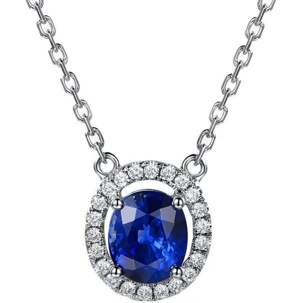 3.10 Carats Ceylon Blue Sapphire Diamonds Pendant Necklace White